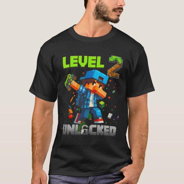 Level 2 Unlocked Funy Birthday Boy Pixel Gamer 2nd T-Shirt (Front)
