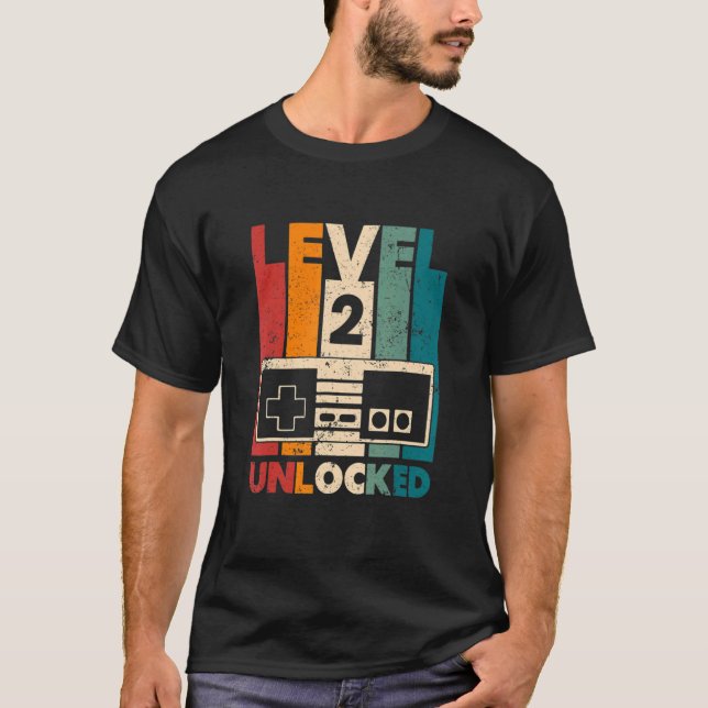 Level 2 Unlocked Gaming 2st Birthday T-Shirt (Front)