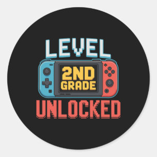 Level 2nd Grade Unlocked Ck To School Gamer Boys Classic Round Sticker