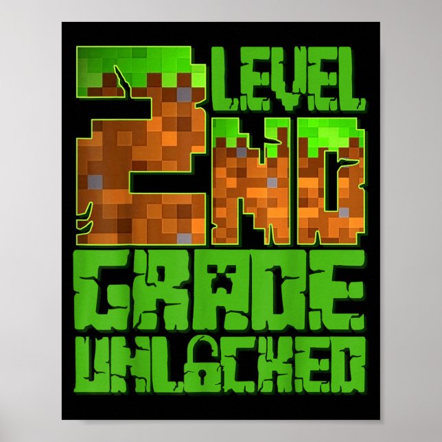 Level 2nd Grade Unlocked Game Pixel Kids Boy Back Poster (Front)