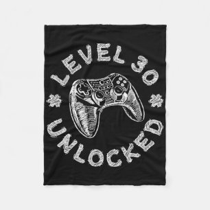 Level 30 Unlocked Shirt Men Women Video Gamer 30th Fleece Blanket
