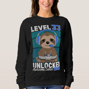 Level 33 Unlocked Sloth Video Gamer 33rd Birthday  Sweatshirt