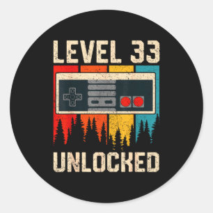 Level 33 Unlocked Video Game Controller Birthday M Classic Round Sticker