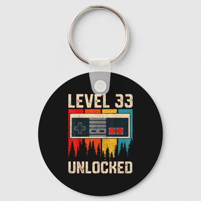 Level 33 Unlocked Video Game Controller Birthday M Key Ring (Front)