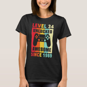 Level 34 Unlocked Awesome Since 1989 34th Birthday T-Shirt