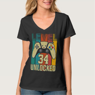 Level 34 Unlocked Video Gamer 34th Birthday T-Shirt