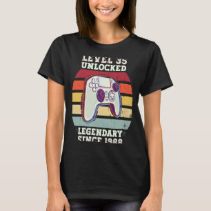 Level 35 Unlocked 35th Birthday Gamer Vintage 1988 T-Shirt