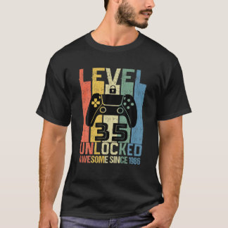 Level 35 Unlocked Birthday Gamer Awesome Since 198 T-Shirt