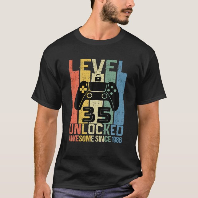 Level 35 Unlocked Birthday Gamer Awesome Since 198 T-Shirt (Front)