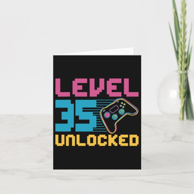 Level 35 Unlocked Gaming Birthday  Card (Front)