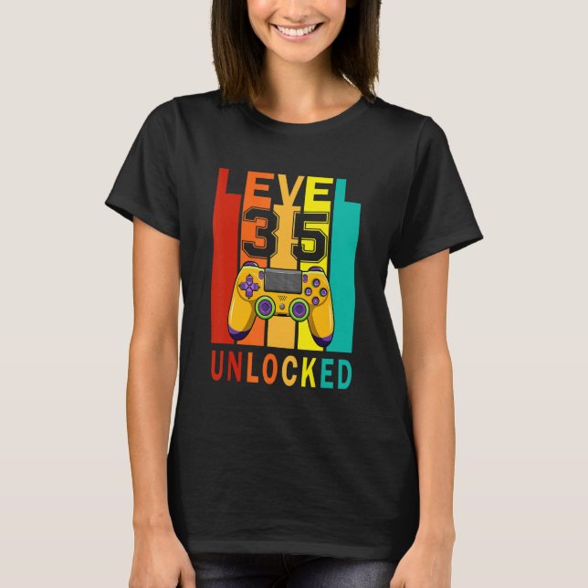 Level 35 Unlocked   Video Gamer 35th Birthday T-Shirt (Front)