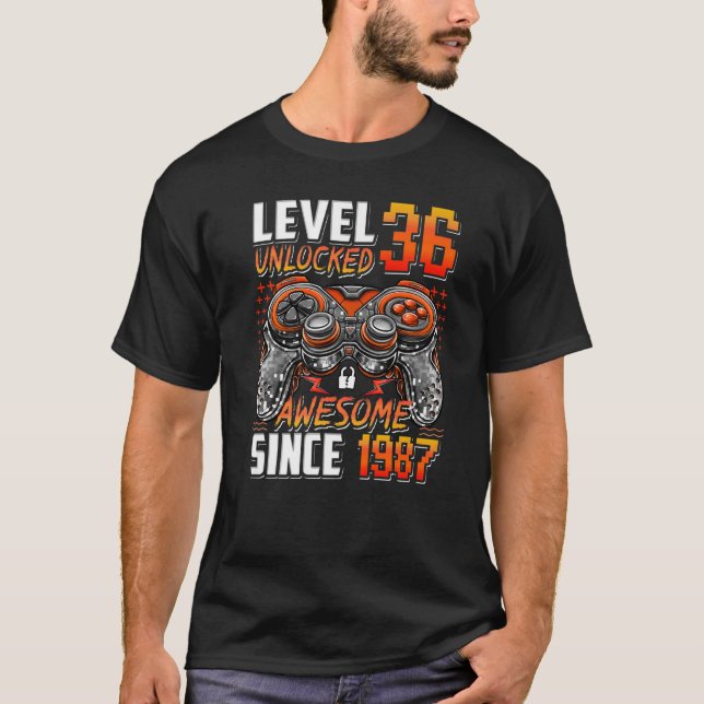 Level 36 Unlocked Awesome Since 1987 36th Birthday T-Shirt (Front)