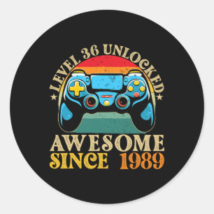 Level 36 Unlocked Awesome Since 1989 36th Birthday Classic Round Sticker