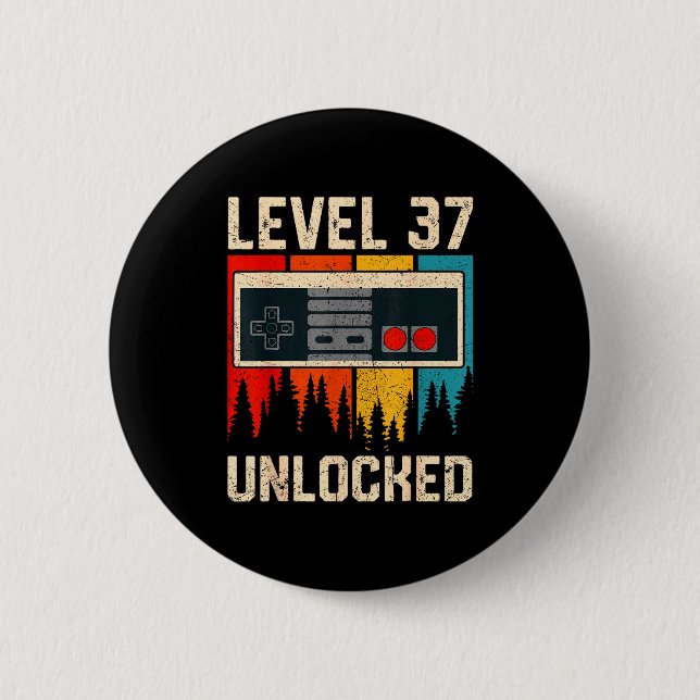 Level 37 Unlocked Video Game Controller Birthday M 6 Cm Round Badge (Front)