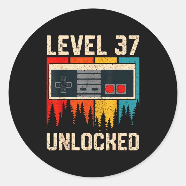 Level 37 Unlocked Video Game Controller Birthday M Classic Round Sticker (Front)