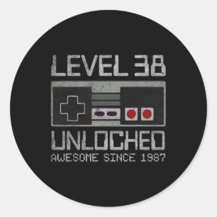 Level 38 Unlocked 38th Birthday 38 Year Old Video  Classic Round Sticker