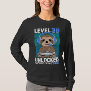 Level 39 Unlocked Sloth Video Gamer 39th Birthday T-Shirt