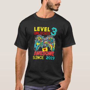 Level 3 Unlocked Awesome Since 2019 3rd Birthday T-Shirt
