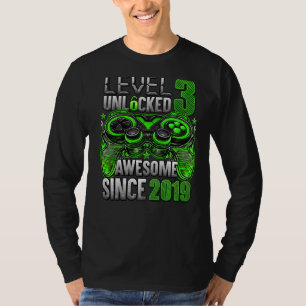Level 3 Unlocked Awesome Since 2019 3rd Birthday   T-Shirt