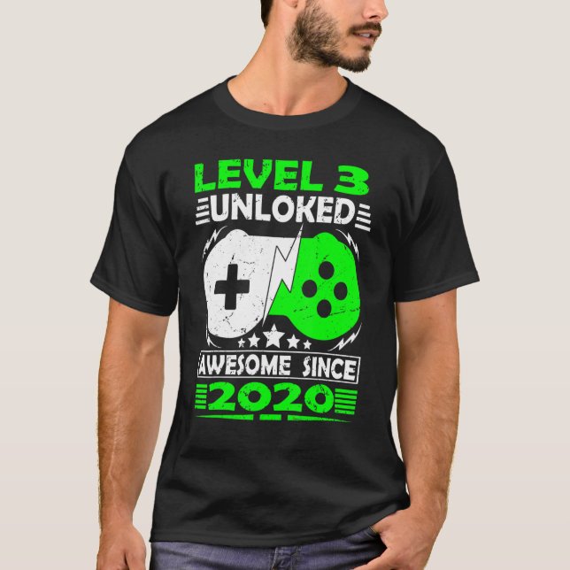 Level 3 Unlocked Awesome Since 2020 3rd Birthday G T-Shirt (Front)