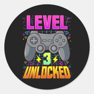 Level 3 Unlocked Shirt Video Game Boys 3rd Birthda Classic Round Sticker
