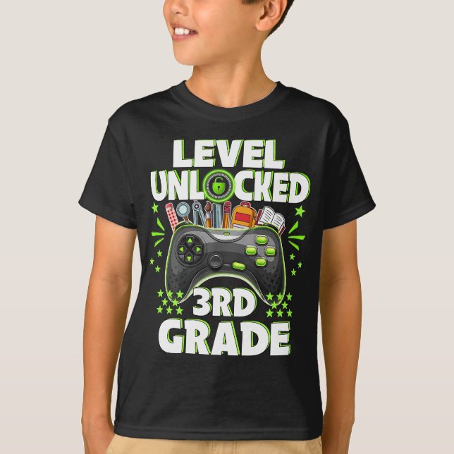 Level 3rd Grade Unlocked Back To School First Day  T-Shirt (Front)