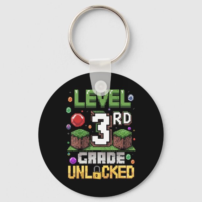 Level 3rd Grade Unlocked Video Game First Day Back Key Ring (Front)