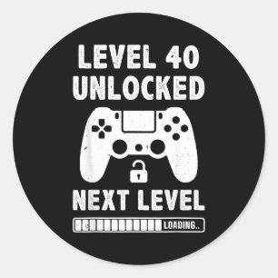 Level 40 unlocked 40th birthday video game retro classic round sticker