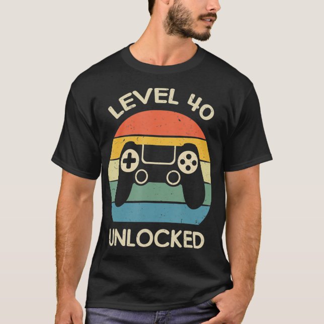 Level 40 Unlocked 40th Gaming Birthday Gift Video  T-Shirt (Front)
