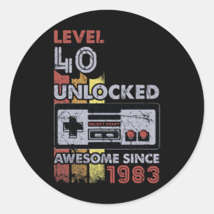 Level 40 Unlocked Gamer 40th Birthday Gift Video G Classic Round Sticker
