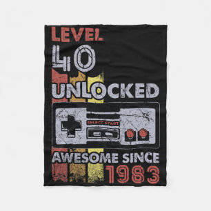 Level 40 Unlocked Gamer 40th Birthday Gift Video G Fleece Blanket