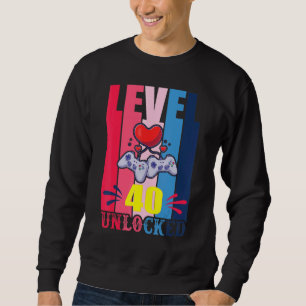 Level 40 Unlocked Gamer Heart 40th Birthday Video  Sweatshirt