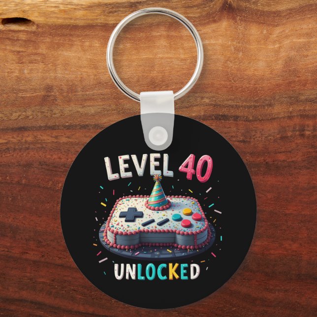 Level 40 Unlocked Gaming Style 40th Birthday Key Ring (Front)