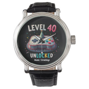 Level 40 Unlocked Gaming Style 40th Birthday Watch