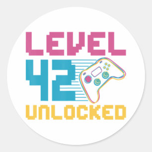 Level 42 unlocked Gaming Birthday  Classic Round Sticker