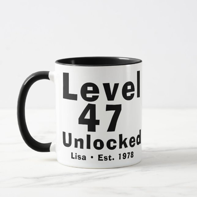 Level 47 Unlocked Personalized 47th Birthday Mug (Left)