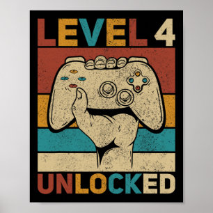 Level 4 Unlocked 4 Year Old Boy Fourth Bday Kid 4t Poster