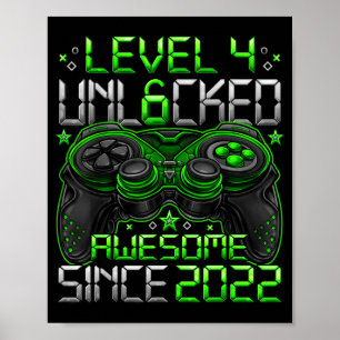 Level 4 Unlocked 4 Year Old Boys 4th Birthday Boy Poster