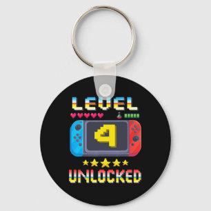 Level 4 Unlocked 4th Birthday Shirt Video Game 4 Y Key Ring