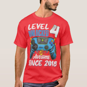 Level 4 Unlocked awesome 2018 4th birthday boy vid T-Shirt