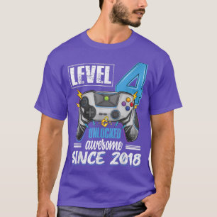 Level 4 Unlocked awesome 2018 4th birthday boy vid T-Shirt