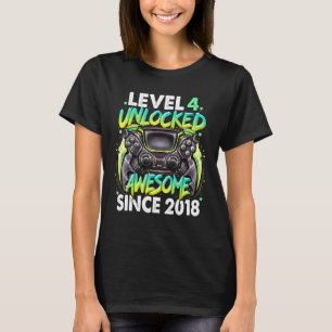 Level 4 Unlocked Awesome Since 2018 4th Birthday G T-Shirt
