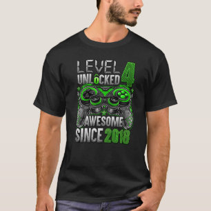 Level 4 Unlocked Awesome Since 2018 4th Birthday T-Shirt