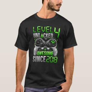 Level 4 Unlocked Awesome Since 2018 4th Birthday   T-Shirt