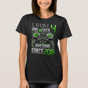 Level 4 Unlocked Awesome Since 2018 4th Birthday T-Shirt