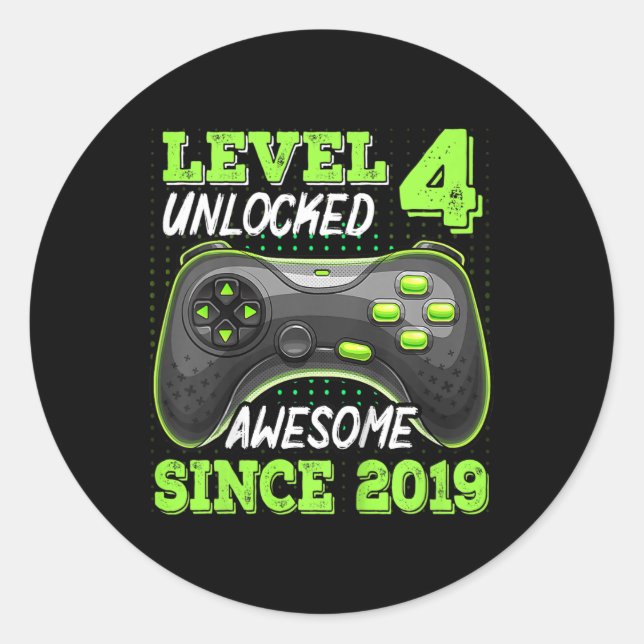 Level 4 Unlocked Awesome Since 2019 Video Game 4th Classic Round Sticker (Front)