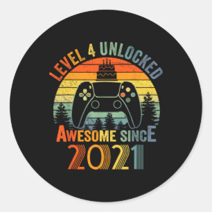 Level 4 Unlocked Since Video Gamer 4th Birthday Classic Round Sticker