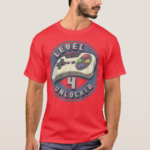 Level 4 Unlocked Video Game 4th Birthday Gamer Boy T-Shirt