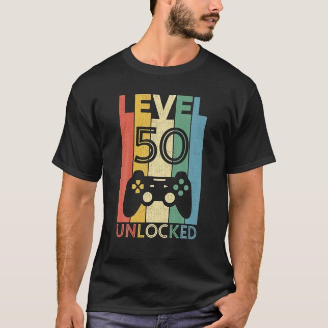 Level 50 Unlocked Funny Video Gamer 50th Birthday T-Shirt (Front)