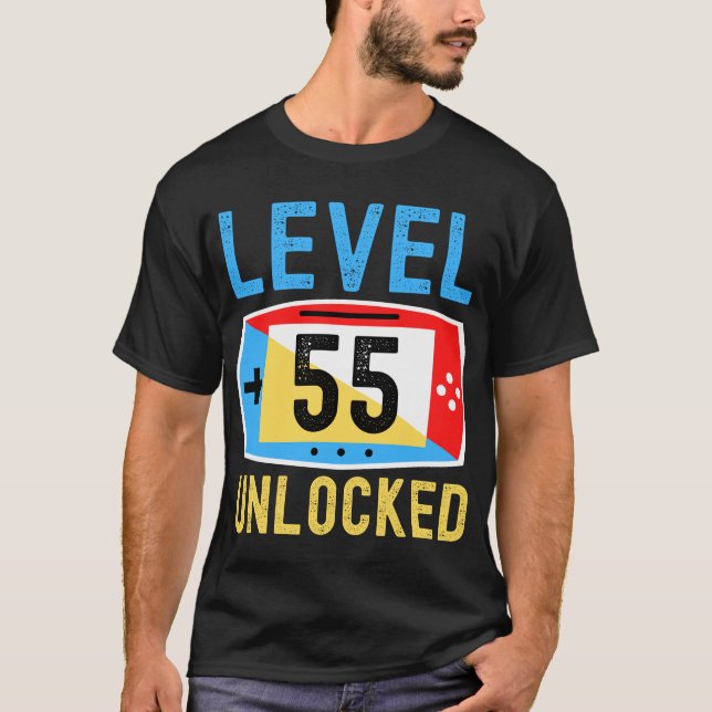 Level 55 unlocked Gamer 55th Birthday T-Shirt (Front)